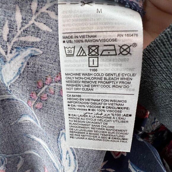 Old Navy Dress Womens Medium Blue Floral Rayon Boho Long Sleeve Mini Keyhole NEW - Picture 14 of 14